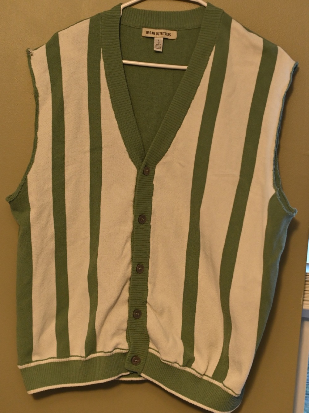 Urban Outfitters Women’s Green & White Striped Button-Front Knit Vest